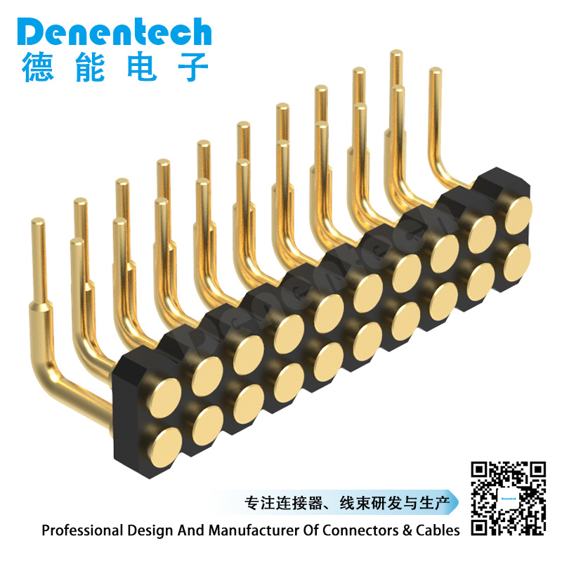 Denentech导电2.00MM间距H1.27双排母座90度平面不带柱弹簧针